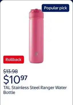 Walmart TAL Stainless Steel Ranger Water Bottle with Easy Sip Straw 26oz, Pink offer