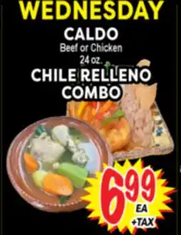 Superior Grocers CALDO Beef or Chicken 24 oz, CHILE RELLENO COMBO offer