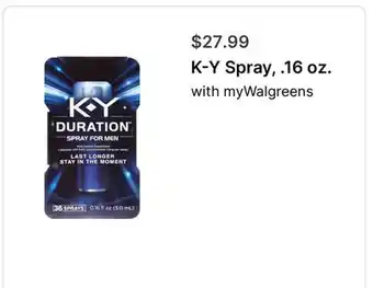 Walgreens K-Y Spray, .16 oz offer