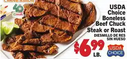 Vallarta Supermarkets USDA Choice Boneless Beef Chuck Steak or Roast / DIESMILLO DE RES SIN HUESO offer