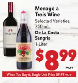 Vallarta Supermarkets Menage a Trois Wine offer
