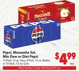 Vallarta Supermarkets Pepsi, Manzanita Sol, Mtn Dew or Diet Pepsi offer