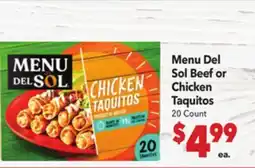 Vallarta Supermarkets Menu Del Sol Beef or Chicken Taquitos offer