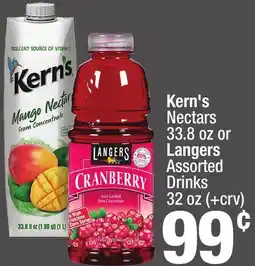 Super King Markets Kern's Nectars 33.8 oz or Langers Assorted Drinks 32 oz offer