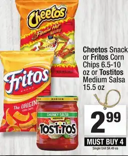 Super King Markets Cheetos Snacks or Fritos Corn Chips 6.5-10 oz or Tostitos Medium Salsa 15.5 oz offer