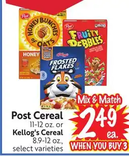 Foodmaxx Post Cereal 11-12 oz. or Kellog's Cereal 8.9-12 oz offer