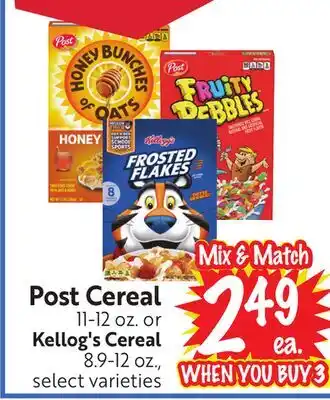 Foodmaxx Post Cereal 11-12 oz. or Kellog's Cereal 8.9-12 oz offer