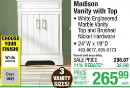 Menards Madison Vanity with Top offer