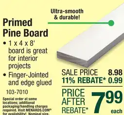 Menards Primed Pine Board offer