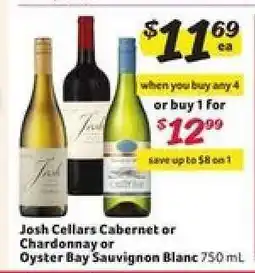 Winn Dixie Josh Cellars Cabernet or Chardonnay or Oyster Bay Sauvignon Blanc offer