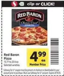 Safeway Red Baron Pizza offer