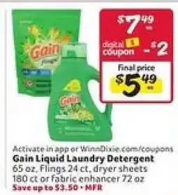 Winn Dixie Gain Liquid Laundry Detergent offer