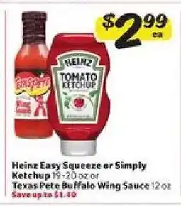 Winn Dixie Heinz Easy Squeeze or Simply Ketchup or Texas Pete Buffalo Wing Sauce offer