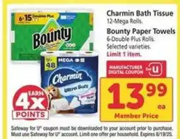 Safeway Charmin Bath Tissue, Bounty Paper Towels offer