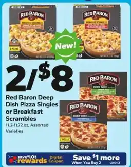 Save a Lot Red Baron Deep Dish Pizza Singles or Breakfast Scrambles offer