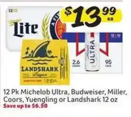 Winn Dixie 12 Pk Michelob Ultra, Budweiser, Miller, Coors, Yuengling or Landshark 12 oz offer