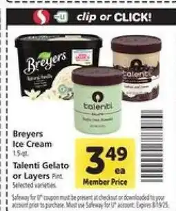 Safeway Breyers Ice Cream or Talenti Gelato or Layers offer