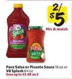 Winn Dixie Pace Salsa or Picante Sauce / V8 Splash offer