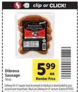 Safeway Dibrova Sausage offer
