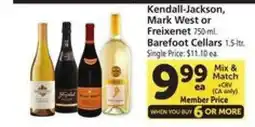 Safeway Kendall-Jackson, Mark West or Freixenet 750 ml, Barefoot Cellars 1.5 lt offer
