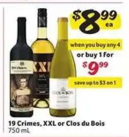 Winn Dixie 19 Crimes, XXL or Clos du Bois offer