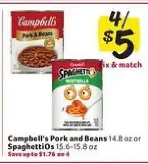 Winn Dixie Campbell's Pork and Beans or SpaghettiOs offer