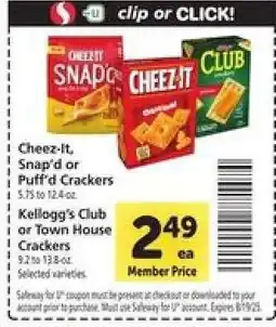 Safeway Cheez-It Snap'd or Puff'd Crackers offer