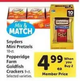 Safeway Snyders Mini Pretzels / Pepperidge Farm Goldfish Crackers offer
