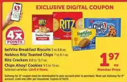 Safeway belVita Breakfast Biscuits, Nabisco Ritz Toasted Chips, Ritz Crackers, Chips Ahoy! Cookies offer