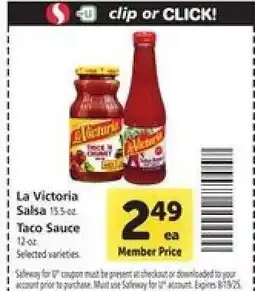Safeway La Victoria Salsa or Taco Sauce offer