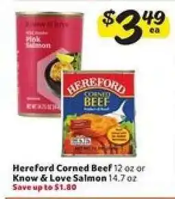 Winn Dixie Hereford Corned Beef or Know & Love Salmon offer