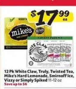 Winn Dixie 12 Pk White Claw, Truly, Twisted Tea, Mike's Hard Lemonade, Smirnoff Ice, Vizzy or Simply Spiked offer