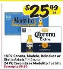 Winn Dixie 18 Pk Corona, Modelo, Heineken or Stella Artois offer