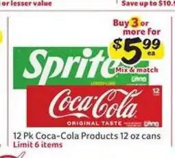 Winn Dixie 12 Pk Coca-Cola Products 12 oz cans offer