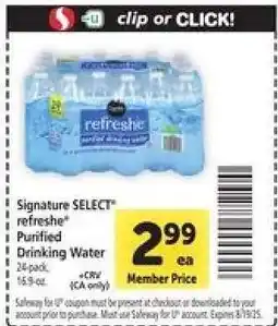 Safeway Signature Select Refreshe Purified Drinking Water offer
