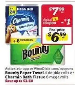 Winn Dixie Bounty Paper Towel or Charmin Bath Tissue offer