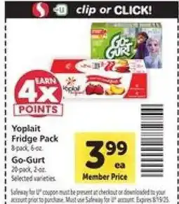 Safeway Yoplait Fridge Pack & Go-Gurt offer