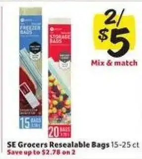 Winn Dixie SE Grocers Resealable Bags offer