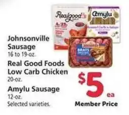 Safeway Johnsonville Sausage, Real Good Foods Low Carb Chicken, Amylu Sausage offer