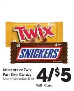 Kroger Snickers or Twix Fun Size Candy offer