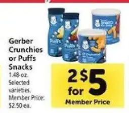 Safeway Gerber Crunchies or Puffs Snacks offer