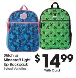 Kroger Stitch or Minecraft Light Up Backpack offer