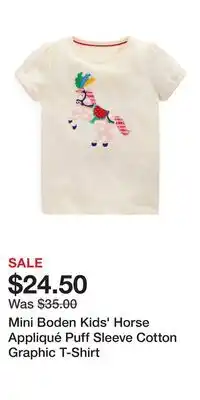 Nordstrom Mini Boden Kids' Horse Appliqué Puff Sleeve Cotton Graphic T-Shirt offer