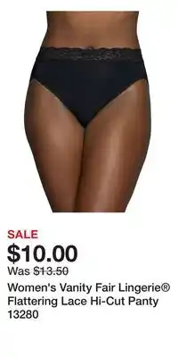 Kohl's Women's Vanity Fair Lingerie Flattering Lace Hi-Cut Panty 13280 offer