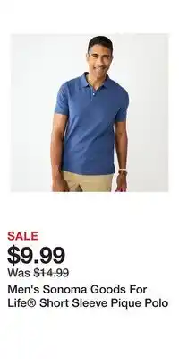 Kohl's Men's Sonoma Goods For Life Short Sleeve Pique Polo offer