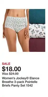 Kohl's Women's Jockey Elance Breathe 3-pack Pointelle Briefs Panty Set 1542 offer