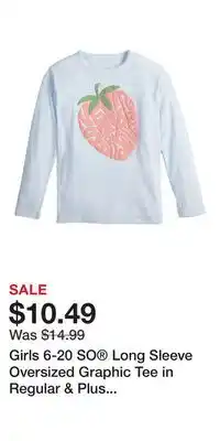 Kohl's Girls 6-20 SO Long Sleeve Oversized Graphic Tee in Regular & Plus Size offer