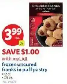 Lidl Frozen uncured franks in puff pastry offer