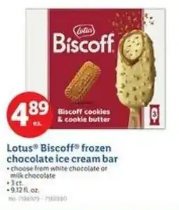 Lidl Lotus Biscoff frozen chocolate ice cream bar choose from white chocolate or milk chocolate offer