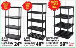 Ocean State Job Lot 4-Tier Plastic Light-duty, 5-Tier Plastic Heavy-duty, Extra Large Heavy-duty 4-Tier Shelf offer